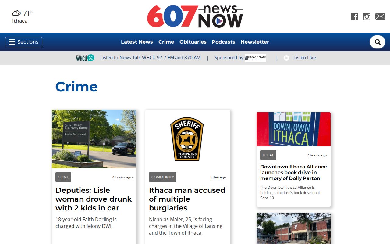 Tompkins County crime news coverage on the 607 News Now Crime section