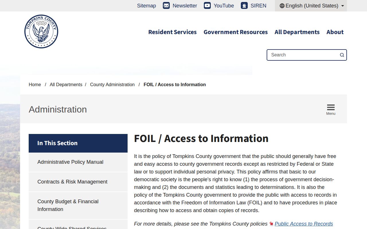 Tompkins County FOIL booking record request source