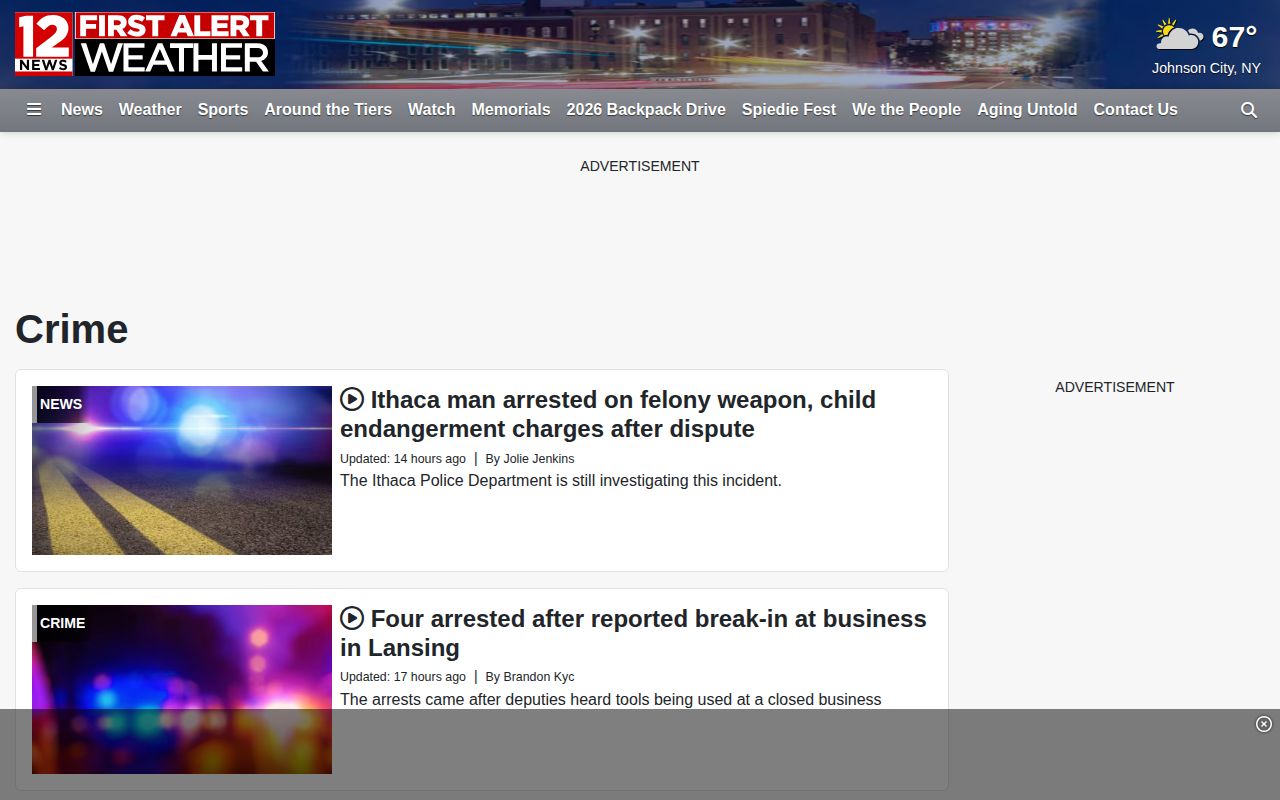 Tompkins County arrest news example on WBNG Crime
