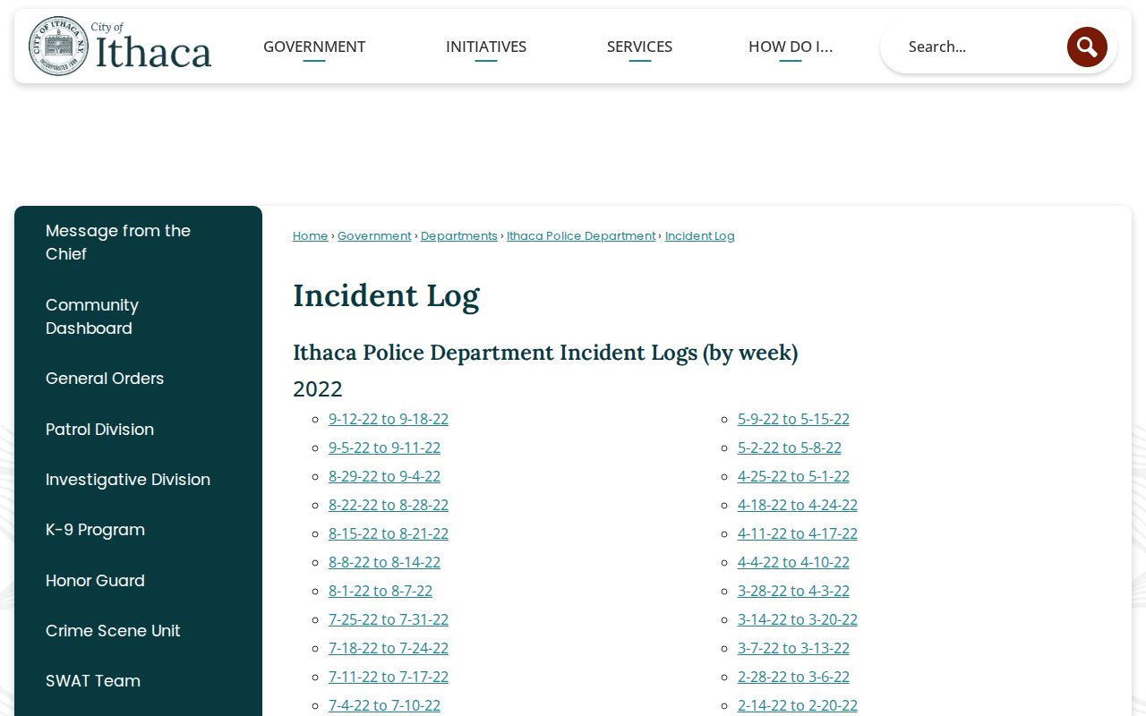 Tompkins County Ithaca Police incident log arrest-record archive